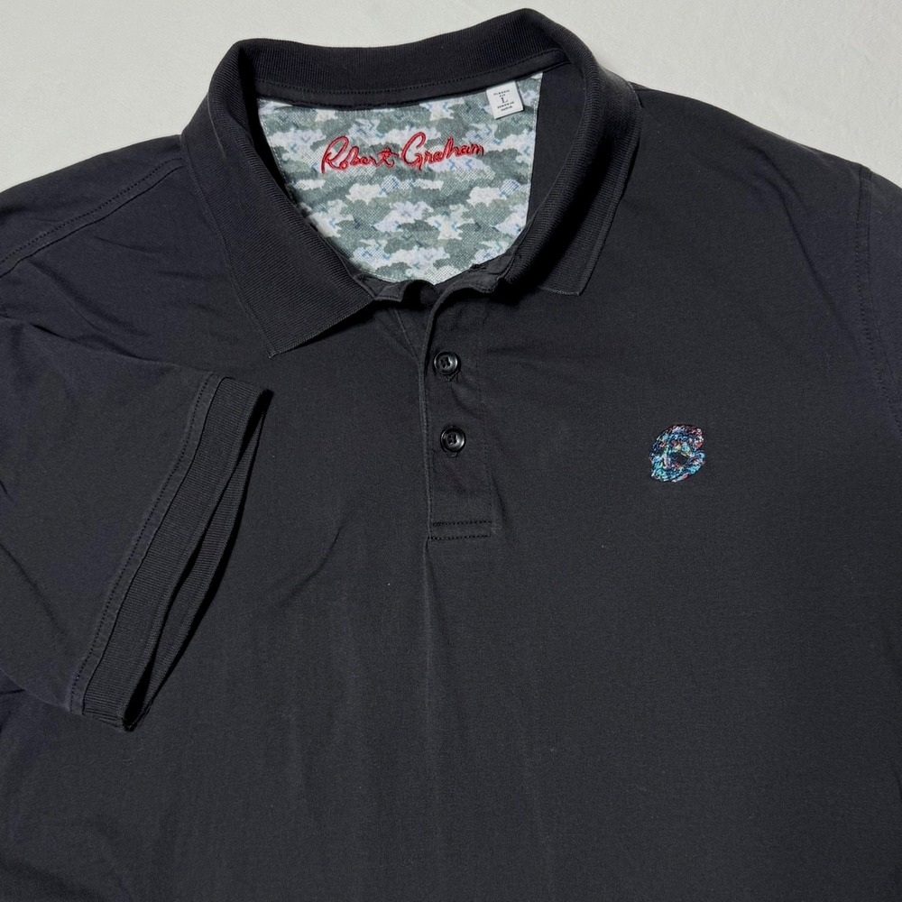 Robert Graham Stone Trail Skull‎ Polo Shirt Black Men's Size Large